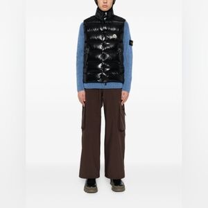 Moncler TIB GILET High Shine Down Filled Black Shiny Puffer Vest Mens Size 2 (M)